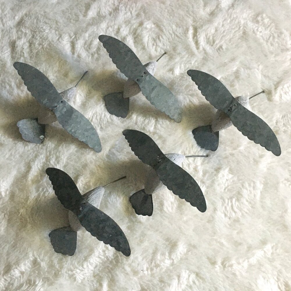 Set of 5 Rustic Mixed Media Hummingbird Ornaments Artisan Made